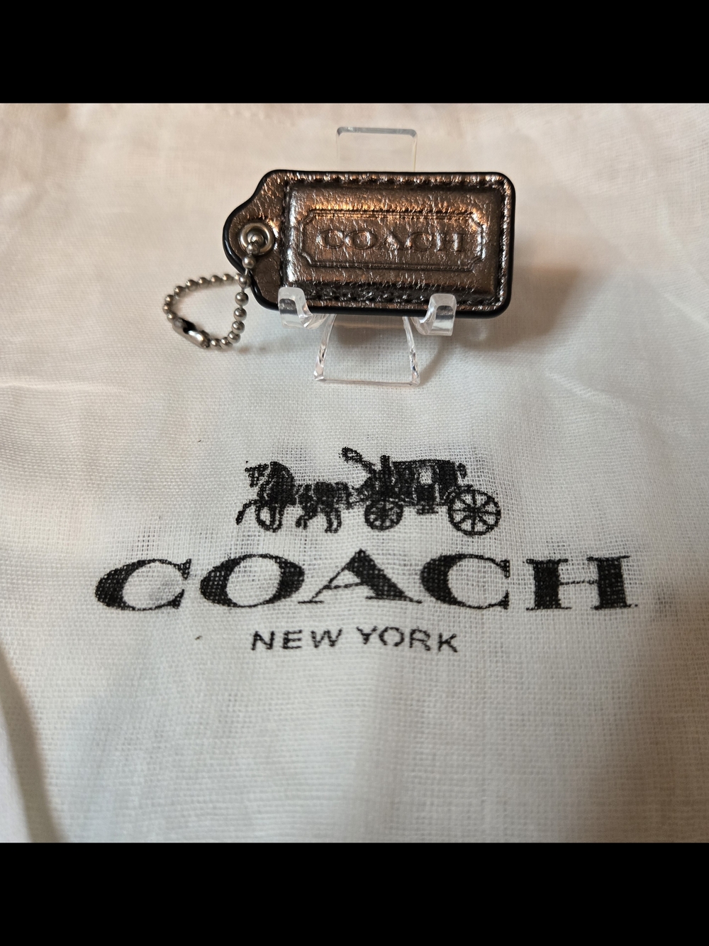 Coach Leather Hang Tag, Gunmetal,  with Coach Dust Bag 2x1